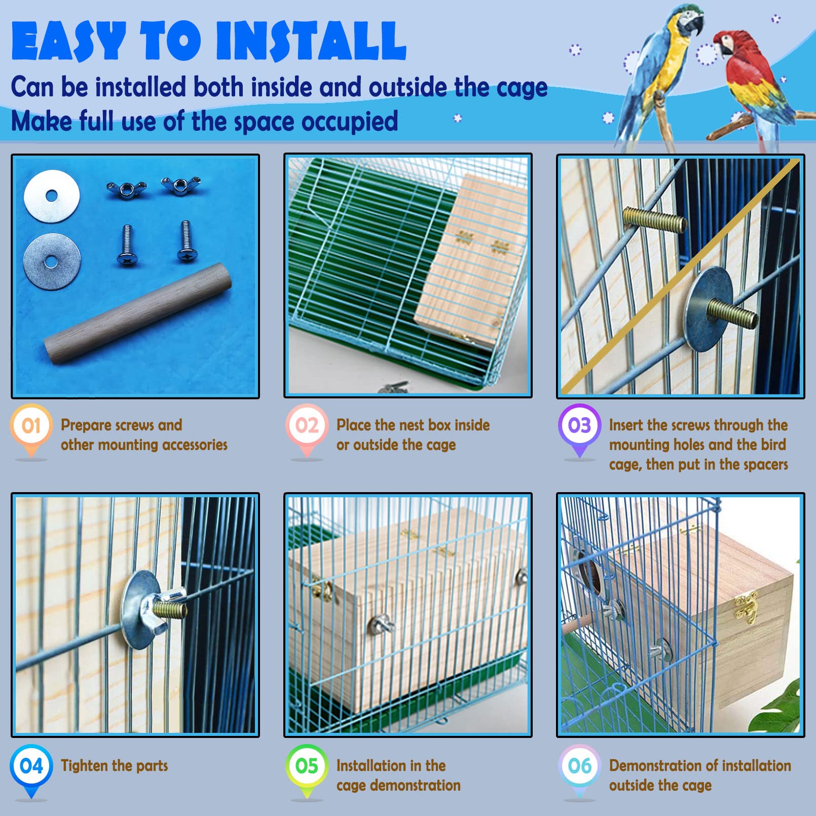 Kathson Parakeet Nest Box Budgie Nesting House Cockatiel Breeding Parrots Mating Box For Lovebirds Small And Medium-Sized Birds(M)